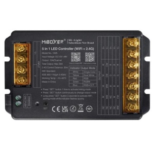 Controler MiBoxer Power 5 în 1 WiFi monocolor/CCT/RGB/RGBW/RGB+CCT RF, 30A, 12-24V