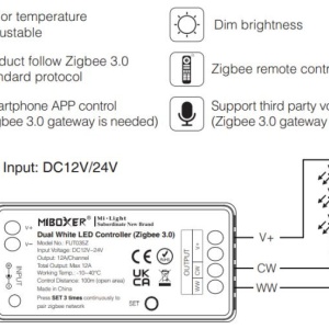 Controler Zigbee MiBoxer CCT Smart RF, 12A, 12-24V - Img 2