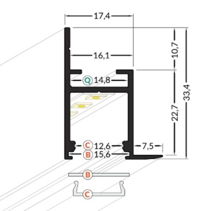 Profil LED încastrat FRAME 14, alb, lungime 2m - Img 3