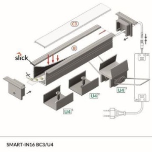 Profil LED încastrat SMART-IN16, negru, lungime 2m - Img 3