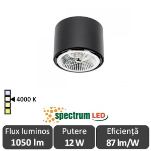 SPECTRUM Spot Chloe Rotund Negru-Crom 12W 4000K 120 mm bec inclus