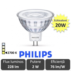 Bec LED Philips -Led Spot MR16 GU5.3 12V 3-20W alb-cald