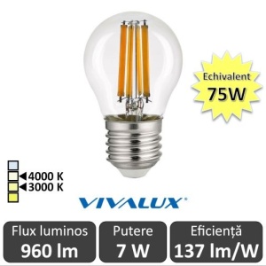 Bec LED Vivalux - Classic Filament LED 7W G45 E27 alb-cald sau alb-neutru
