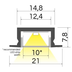 Profil aluminiu încastrat BASELYTE-10 LOW-IN, alb, lungime 2m - Img 2