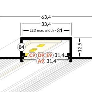 Profil LED încastrat VARIO 30-04, alb, lungime 2m - Img 2