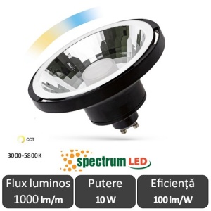 Spot LED Spectrum Smart Negru 10W AR111 soclu GU10 CCT WIFI Bluetooth