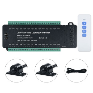 Controler Smart Iluminat Scări Negru 28 Trepte cu telecomandă și 2 senzori