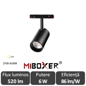 MIBOXER Proiector șină magnetică Zigbee + RF Dimabil 6W CCT Negru