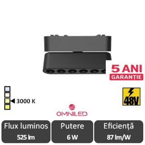 OMNILED GRIDR Proiector pliabil șina magnetică ultra slim XT 6W 3000K Negru