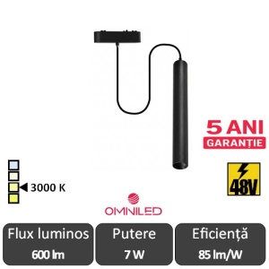 OMNILED TUBE Lampă suspendată șina magnetică ultra slim XT 7W 3000K Negru