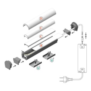 Profil LED aparent UNI 12, aluminiu neanodizat, lungime 2m - Img 2