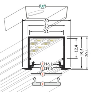 Profil LED încastrat LINEA IN 20, aluminiu neanodizat, lungime 2m - Img 2