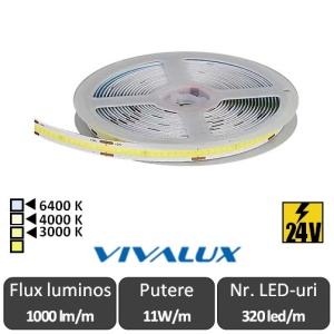 Vivalux Bandă LED flexibilă - COB 11W/m 320led/m 24V, rolă 5m