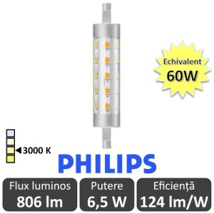 Bec LED Philips - CorePro LED linear R7S 118mm 6,5-60W 830 alb-cald