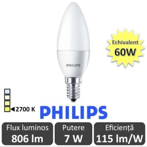 Bec LED Philips - CorePro LEDcandle 7-60W E14 230V B38 alb-cald