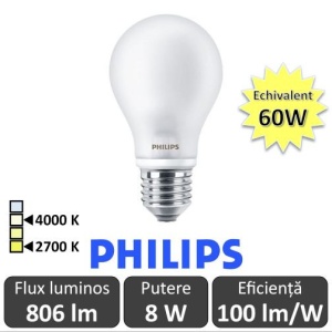 Bec LED Philips - LED bulb set 3 bucăți 8W -60W A60 E27 alb-cald sau alb-neutru