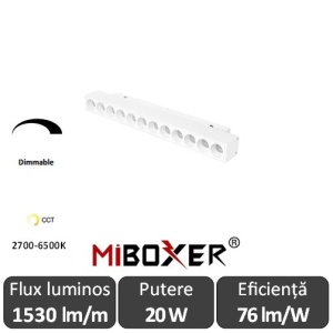 MIBOXER Proiector liniar șină magnetică Zigbee + RF Dimabil 20W CCT Alb