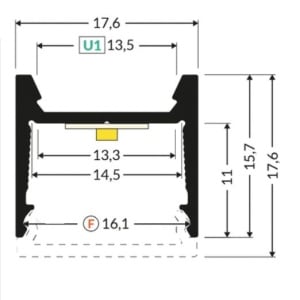 Profil aluminiu aparent HOOD14, negru, lungime 2m - Img 2