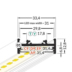 Profil LED aparent VARIO 30-01, alb, lungime 2m - Img 3