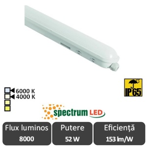 Spectrum Corp Iluminat Industrial cu Led Rezistent la Apa 4000 sau 6000K Alb-Neutru sau Rece 52W