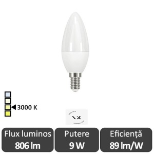 VK Light Bec LED LEDcandle 9-60W E14 230V B38 alb-cald