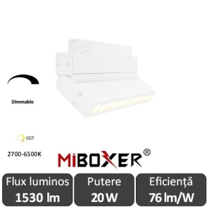 MIBOXER Proiector pliabil șină magnetică Zigbee + RF Dimabil 20W CCT Alb