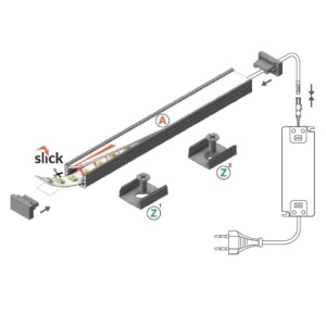 Profil LED aparent SLIM 8, aluminiu neanodizat, lungime 2m - Img 2