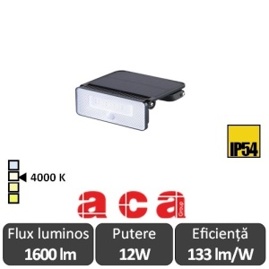 Aca Lighting - Proiector LED de Exterior Smart solar cu senzor 12W IP54 4000K Negruau Negru
