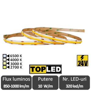 Bandă LED flexibilă COB 10W/m 320led/m CRI90 24V