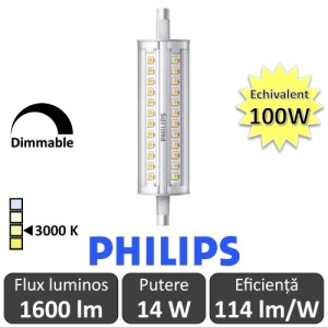Bec LED Philips - CorePro LED linear R7S 118mm 14-100W 830 alb-cald
