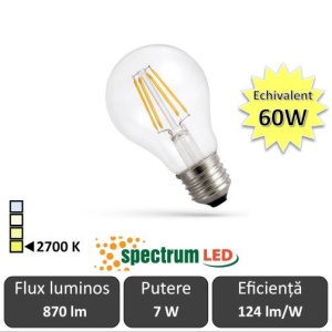 Bec LED Spectrum Filament 7-60W E27 alb-cald