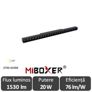 MIBOXER Proiector liniar șină magnetică Zigbee + RF Dimabil 20W CCT Negru