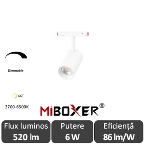 MIBOXER Proiector șină magnetică Zigbee + RF Dimabil 6W CCT Alb