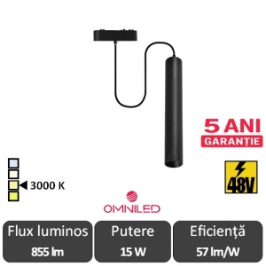 OMNILED TUBES Lampă suspendată șina magnetică ultra slim XT 15W 3000K Negru