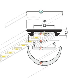 Profil LED aparent ARC 12, aluminiu neanodizat, lungime 2m - Img 3