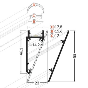 Profil LED aparent WALLE 12, alb, lungime 2m - Img 3