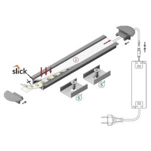 Profil LED încastrat BEGTIN 12, aluminiu neanodizat, lungime 2m - Img 2