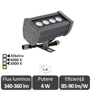 VK Light Wallwasher 4 Led-uri 4W Alb Cald/Alb Neutru sau Albastru IP65