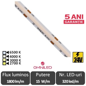 Bandă LED flexibilă SOB premium 15W/m 320led/m CRI90 24V