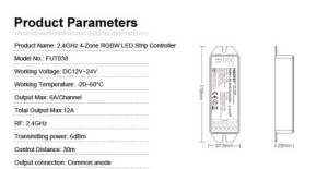 Dimensiuni controller MiLight RGBW