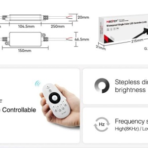 Controler MiBoxer Smart monocolor IP66 RF, 12A, 12-24V - Img 5