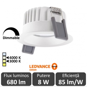 OSRAM Ledvance Spot Led Dimabil 8W Alb 3000/4000K IP44 SP FIX