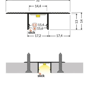 Profil LED încastrat PLANE14 IN, aluminiu neanodizat, lungime 2m - Img 4