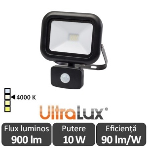 Ultralux - Proiector LED cu senzor 10W alb-neutru