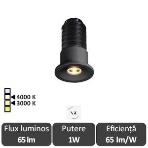 VK Light Mini Spot SMOL Negru Led Rotund 1W 3000/4000K