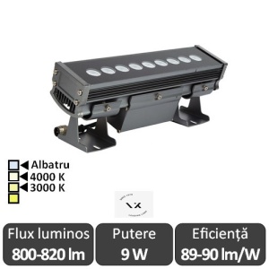 VK Light Wallwasher 9 Led-uri 9W Alb Cald/Alb Neutru sau Albastru IP65
