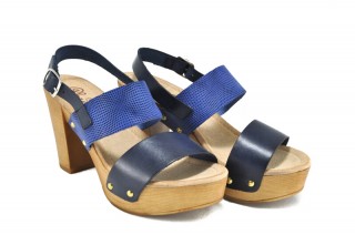 Sandale Abril Flowers albastre, din piele naturala DS89