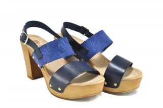 Sandale Abril Flowers albastre, din piele naturala DS89