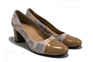 Pantofi bej cu varf de lac din piele naturala M Shoes DP39 - Img 5