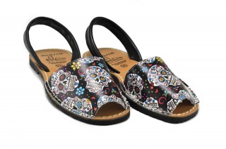 Sandale Avarca Black Skull, din piele naturala DS120